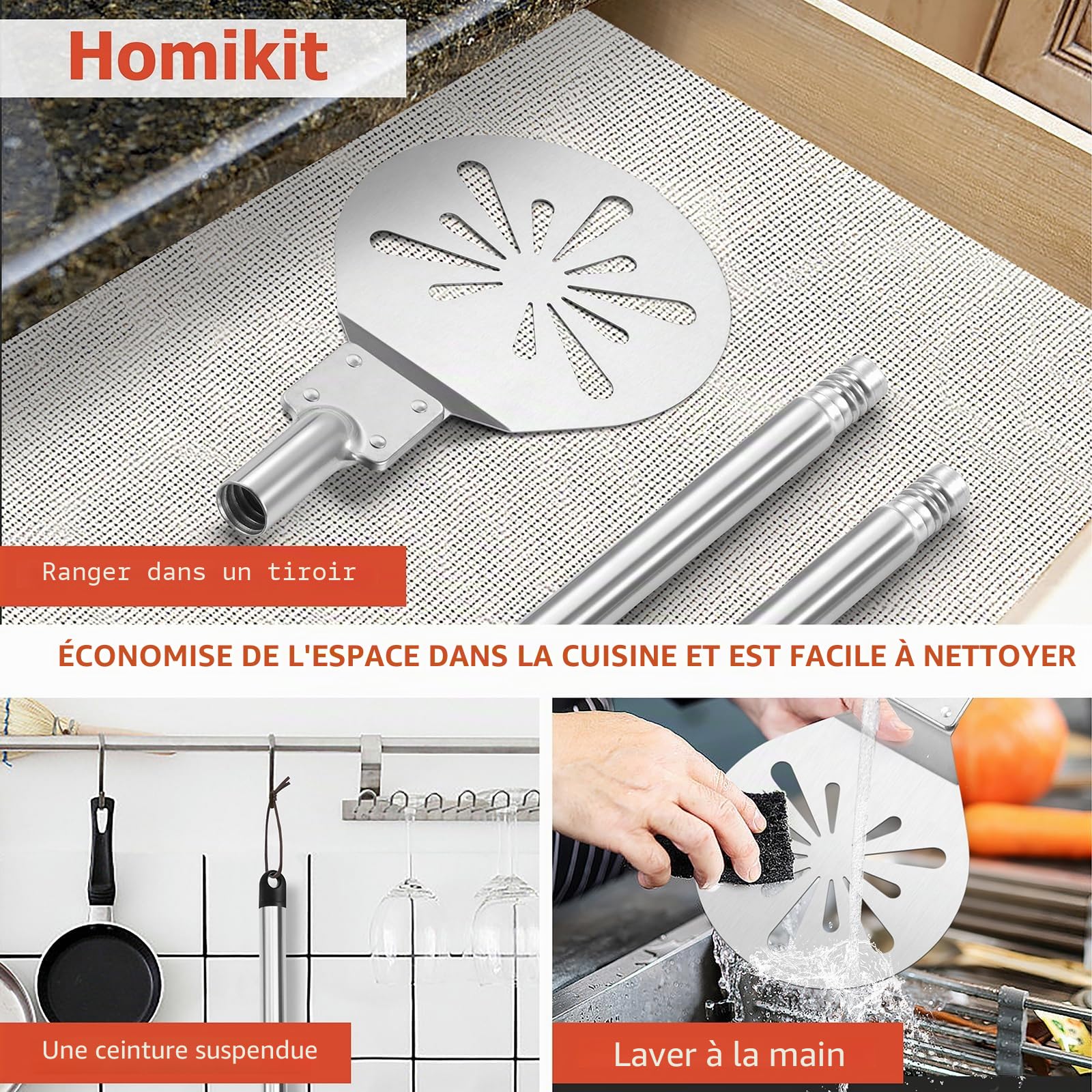 Homikit Pelle à pizza ronde en acier inoxydable (1,17,8 cm)