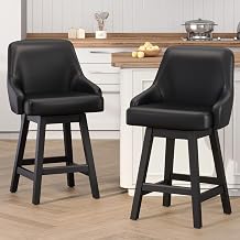 YaFiti 24" Swivel Bar Stools Set of 2, Extra Padded Barstool, Leather Black