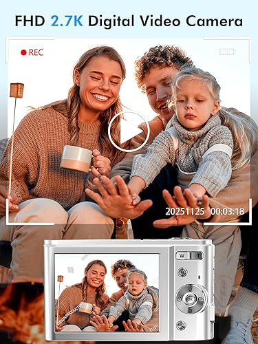 Miniatura 2 de Cámara Digital para Niños, FHD 44MP Cámara Digital Compacta con 2 Baterías, Zoom 16X, Anti-vibración, Flash, Cámaras Compactas Pequeñas Portátiles
