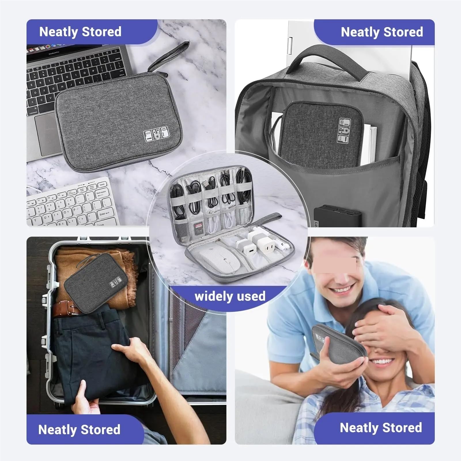 Borsa Portacavi 2 Pezzi Borsa Portacavi Portatile Custodia Elettronica Da Viaggio Multifunzionale For Accessori Digitali Per Cavo(Grey)