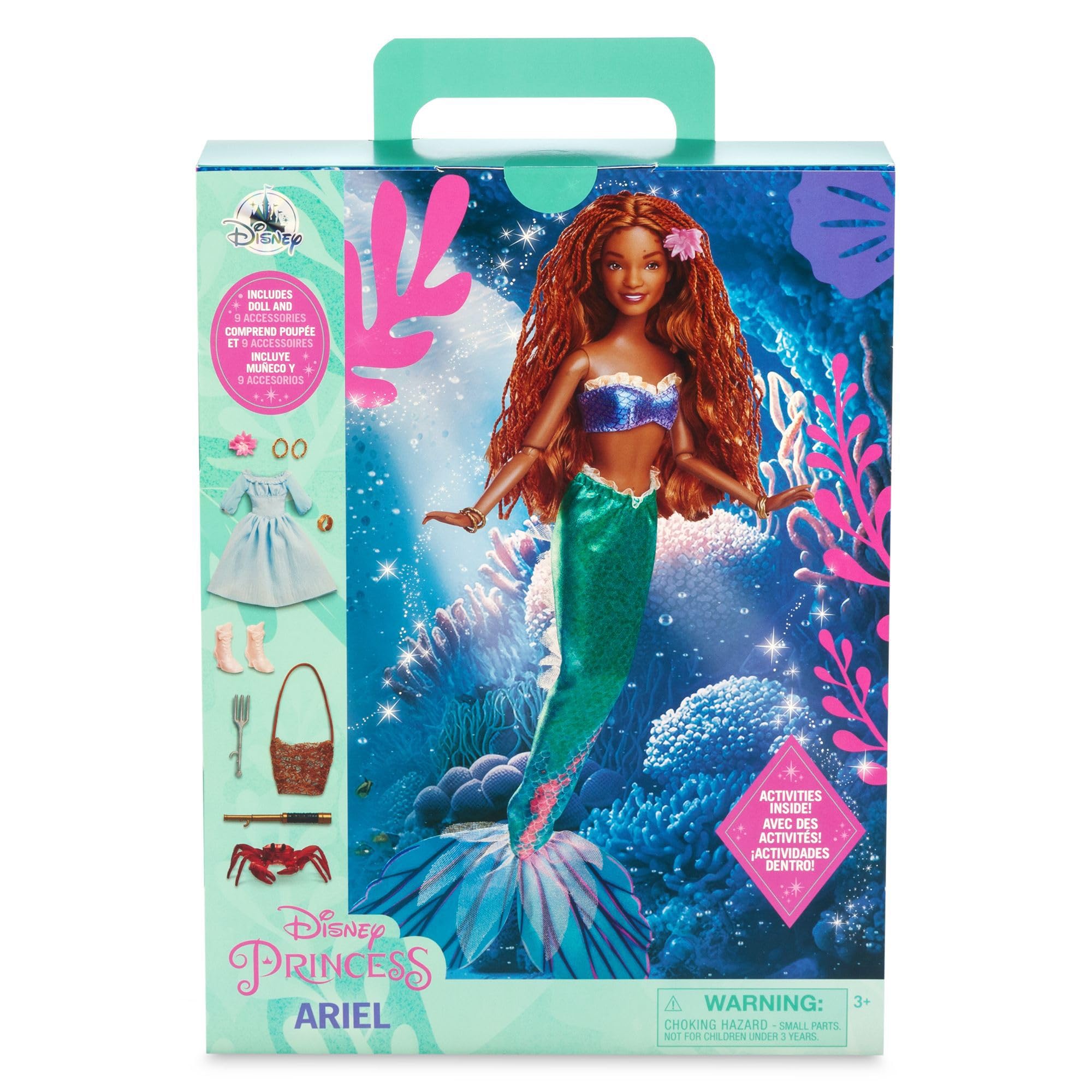 Disney Store Official Ariel Story Doll, The Little Mermaid (Live Action 2023), 24.5cm/9, With Sebastian, 2 Outfits, Accessories, Colouring & Activity Pack, Box that Folds to a Play Stage, Ages 3+ - Image 4