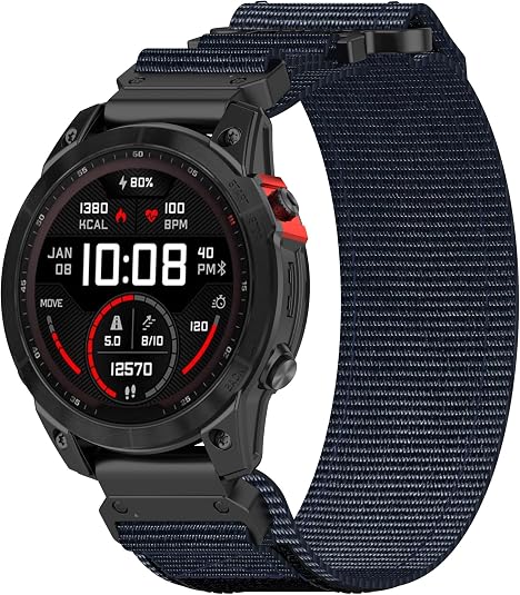 Bracelet Nylon 26mm Pour Garmin Fenix | Compatible Fenix 6X/5X/7X/Enduro/Tactix | Réglable 140-215mm