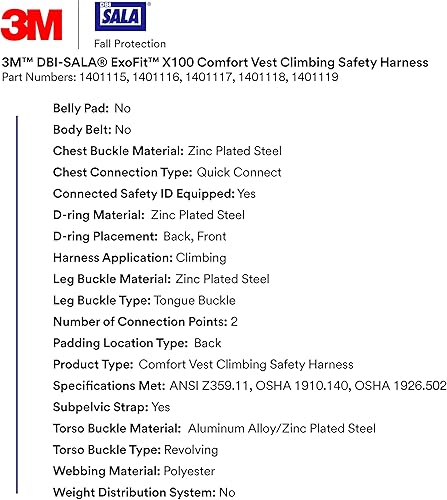 Miniatura 2 de 3M DBI-SALA ExoFit X100 Comfort Vest - Arnés de escalada para protección contra caídas, OSHA, ANSI, anillos en D delanteros y traseros, correas de
