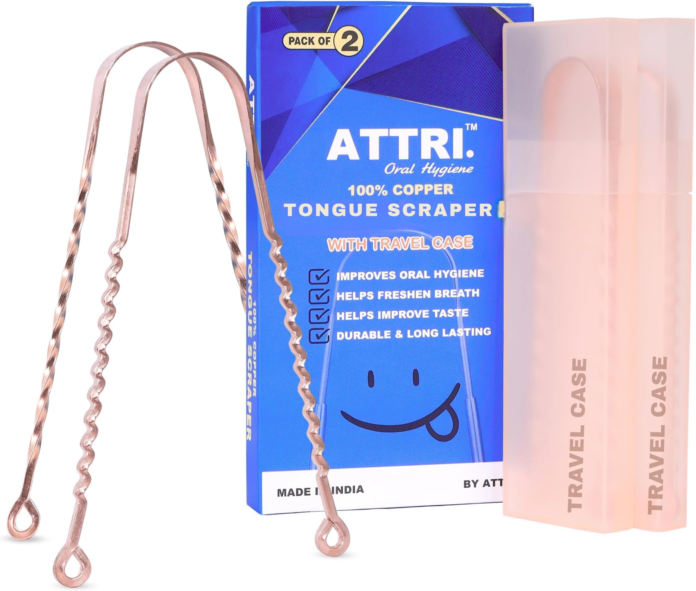 100% Pure Copper Tongue Scraper with Travel cases for Adults and Kids - Durable Tongue cleaner Copper - Tough Scraper Oral Care -Ayurvedic copper tongue scraper for adults-Long lasting Eco-friendly