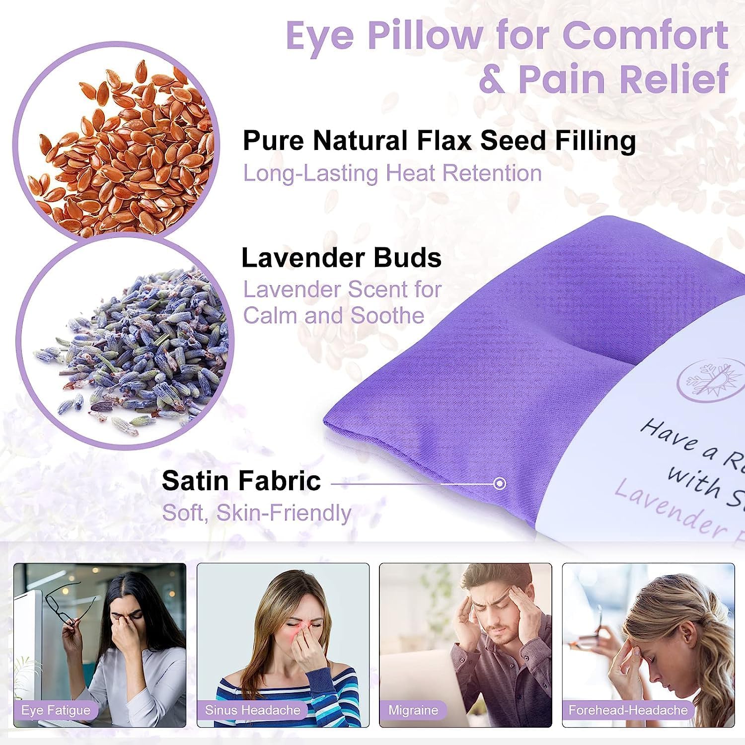 SuzziPad Lot de 6 oreillers pour les yeux à la lavande pour la relaxation avec aromathérapie, masque lesté pour dormir, méditation, compresse oculaire chaude et froide pour les yeux secs, cadeaux de