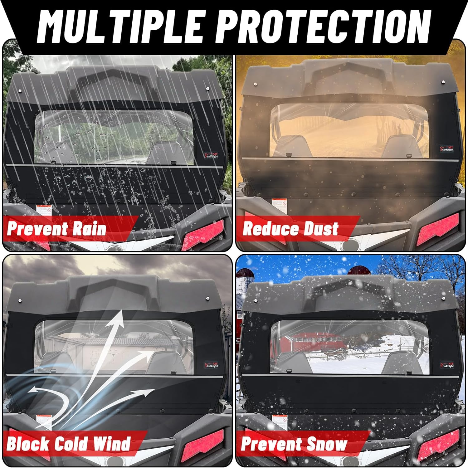 StarknightMT Soft Rear Window with Zipper - Compatible with CFMOTO ZForce 800/500 Trail 2021-2022 & ZForce 1000 2018-2019, Waterproof PVC UTV Windshield Accessory