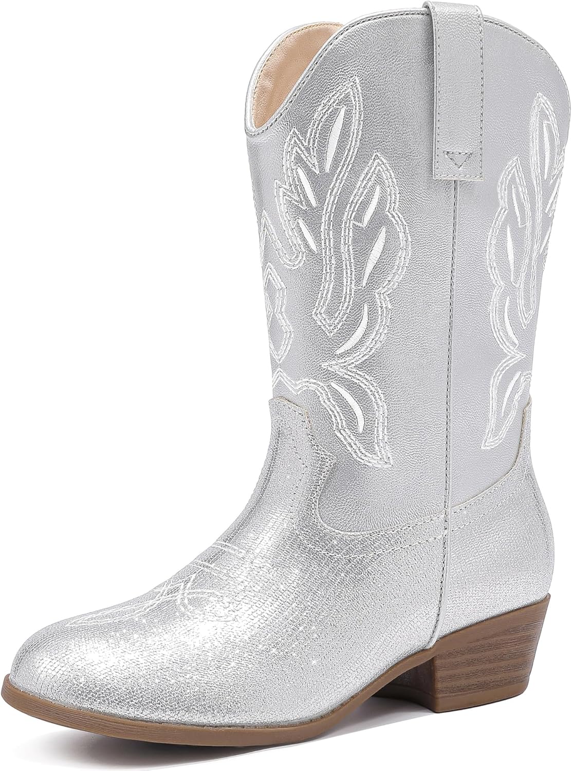 Cowgirl Boots for Little Girls Mid Calf Pointed Toe Kid Cowboy Boots Side Zipper Classic Embroidered Western Boots Horse Riding Shoes Party for Toddler Little Big Kids
