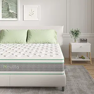 Novilla Queen Mattress, 12 Inch Hybrid Mattress in a Box, Innerspring Mattress with Gel Memory Foam for a Cool Sleep, Pressure Relief, Medium Firm Pillow Top Mattress, Groove