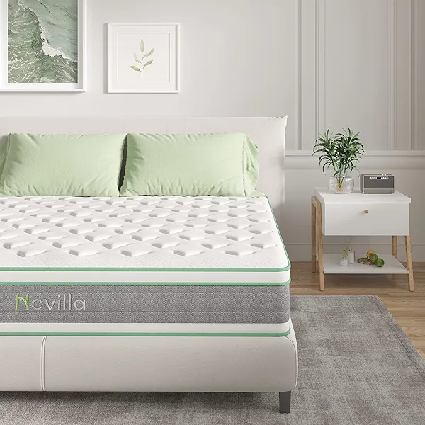 Novilla Queen Mattress, 12 Inch Hybrid Mattress in a Box, Innerspring Mattress with Gel Memory Foam for a Cool Sleep, Pressure Relief, Medium Firm Pillow Top Mattress, Groove