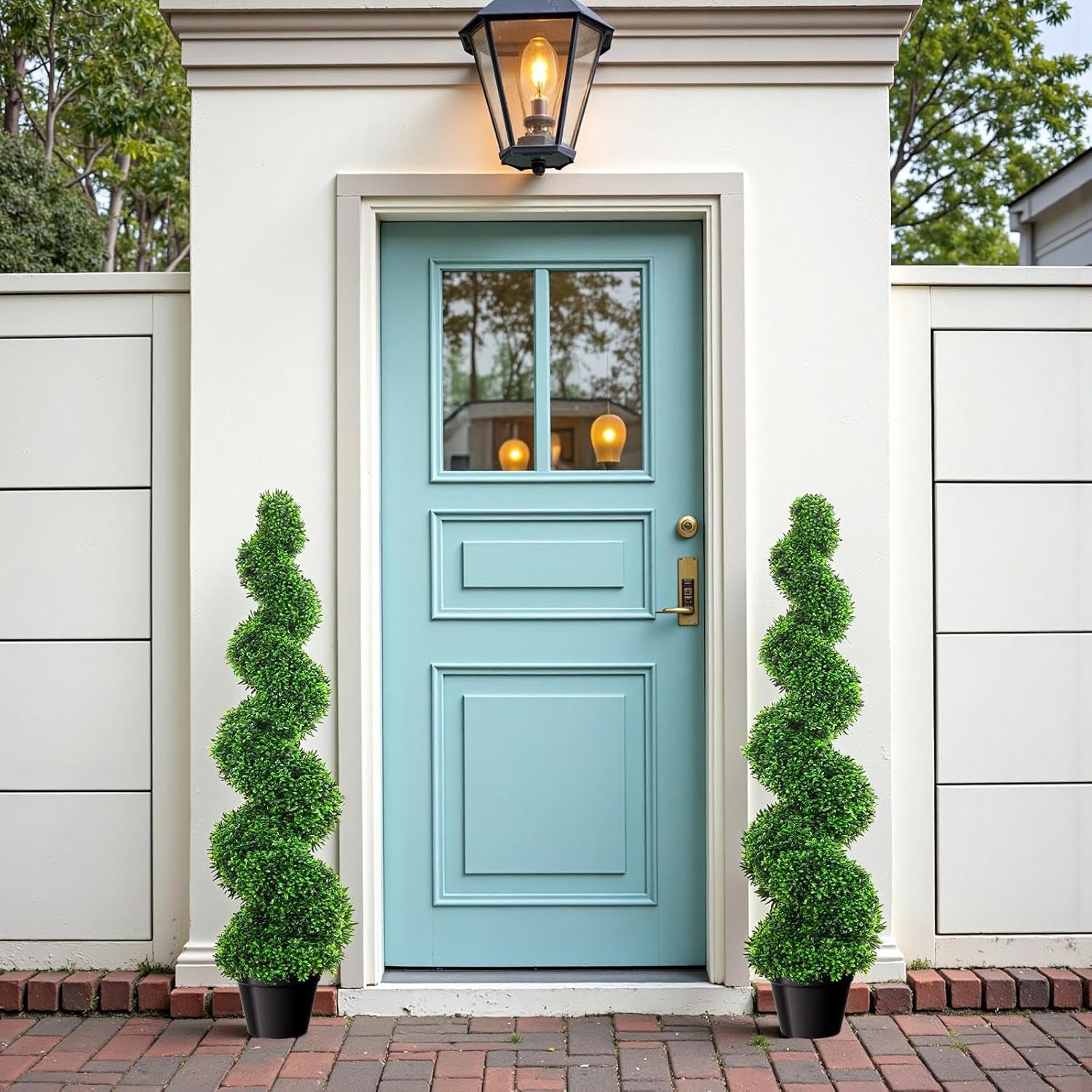 5' Artificial Boxwood Spiral Topiary Trees, Artificial Green Plant with Replaceable Leaves, All-Year Green Fake Plant Topiary Trees for Decorative/Indoor/Porch/Garden, Free Returns! (Green-3Ft)