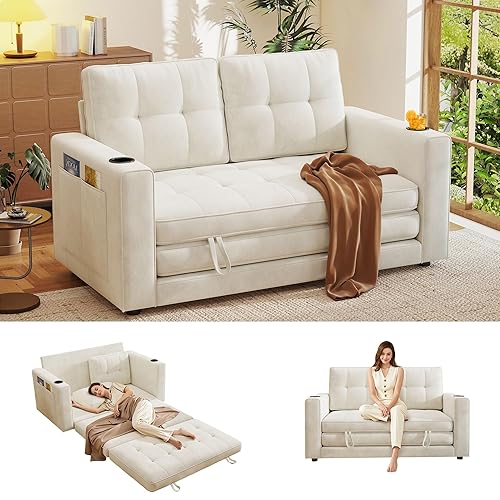 55" Convertible Folding Sofa Bed, Pull Out Couch Love Seat