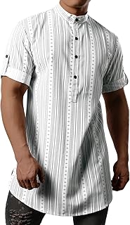Mens Striped Henley Shirt Short Sleeve Traditional African Style Dashiki Shirts
