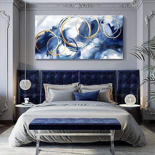 Miniatura 2 de AJAZIKO Arte abstracto para pared, arte moderno azul, para decoración de pared, sala de estar, enorme lienzo de pared, cuadros de oficina, para