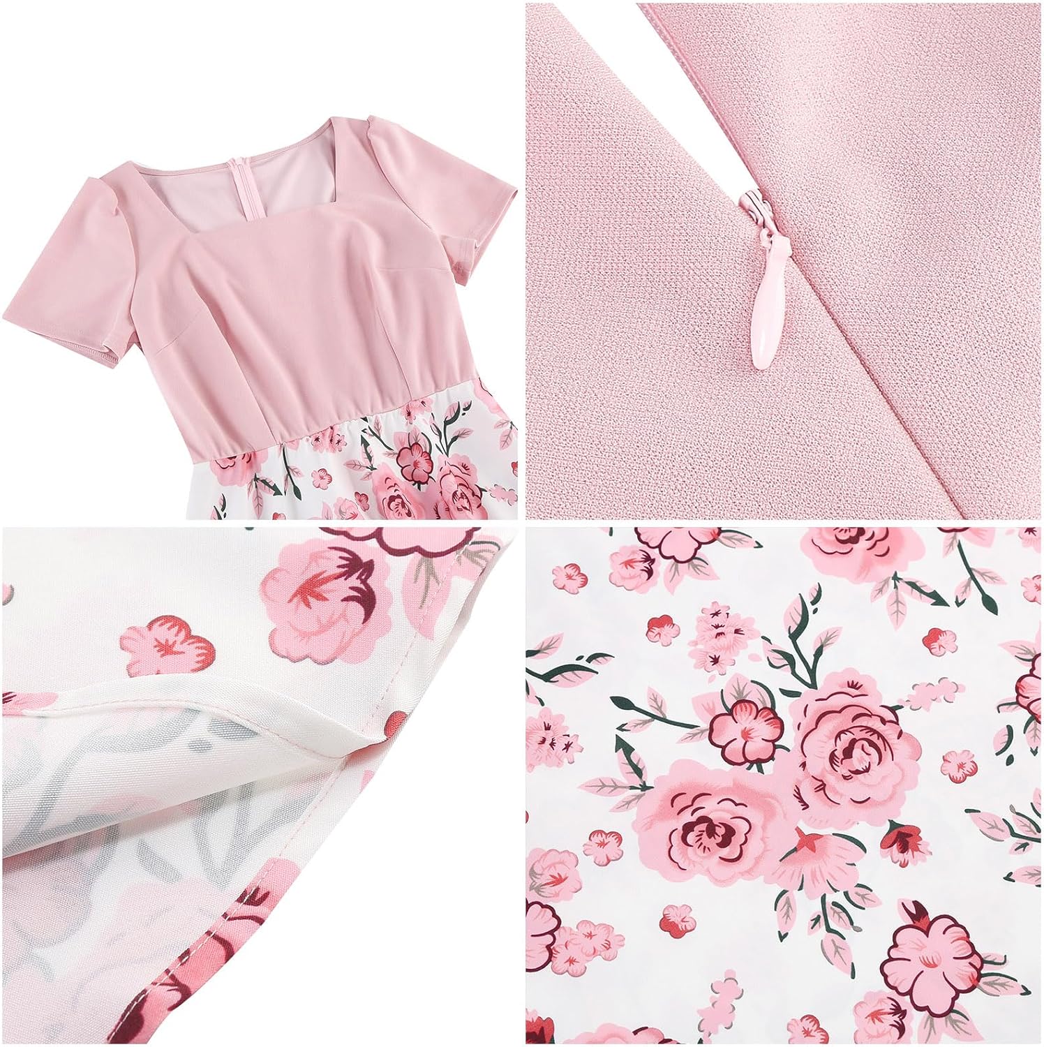 50s Style Dresses for Women Vintage Short Puff Sleeve Square Neck Swing Dress Cocktail Prom Dress with Belt - Image 4