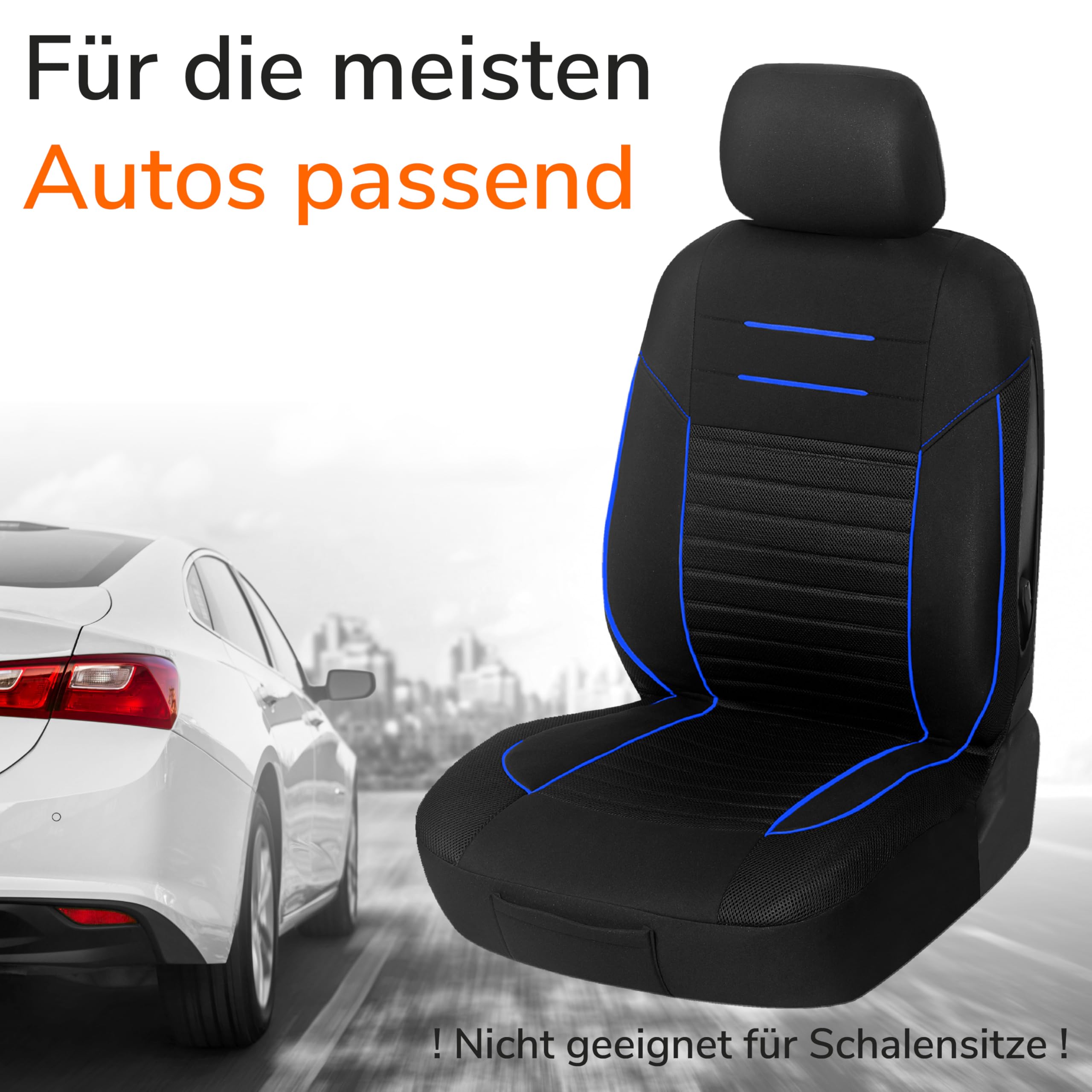 Upgrade4cars Autositzbezüge Set Universal Blau für Vordersitze & Rückbank Autozubehör Innenraum