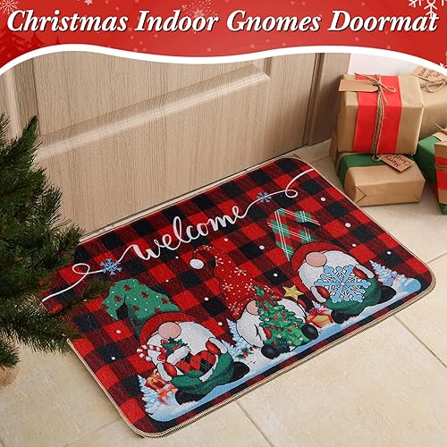 Miniatura 6 de Mudder Christmas Mats Gnome Christmas Welcome Floor Doormat Christmas Door Outdoor Gnome Decor Non Slip and Washable Winter Rubber Santa Snowflakes