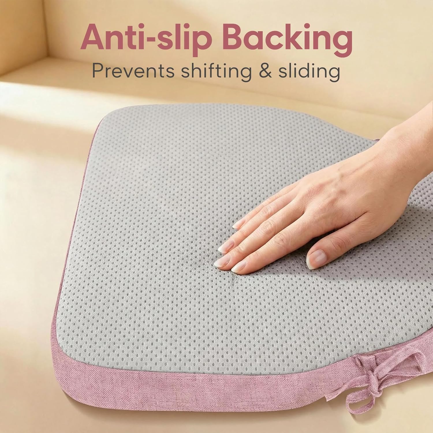 Dusty Pink Winsor Chair Cushions with Ties, Dining Kitchen Chair Seat Pads Non Slip Removable Washable Cover 17"x16" 2 Pack