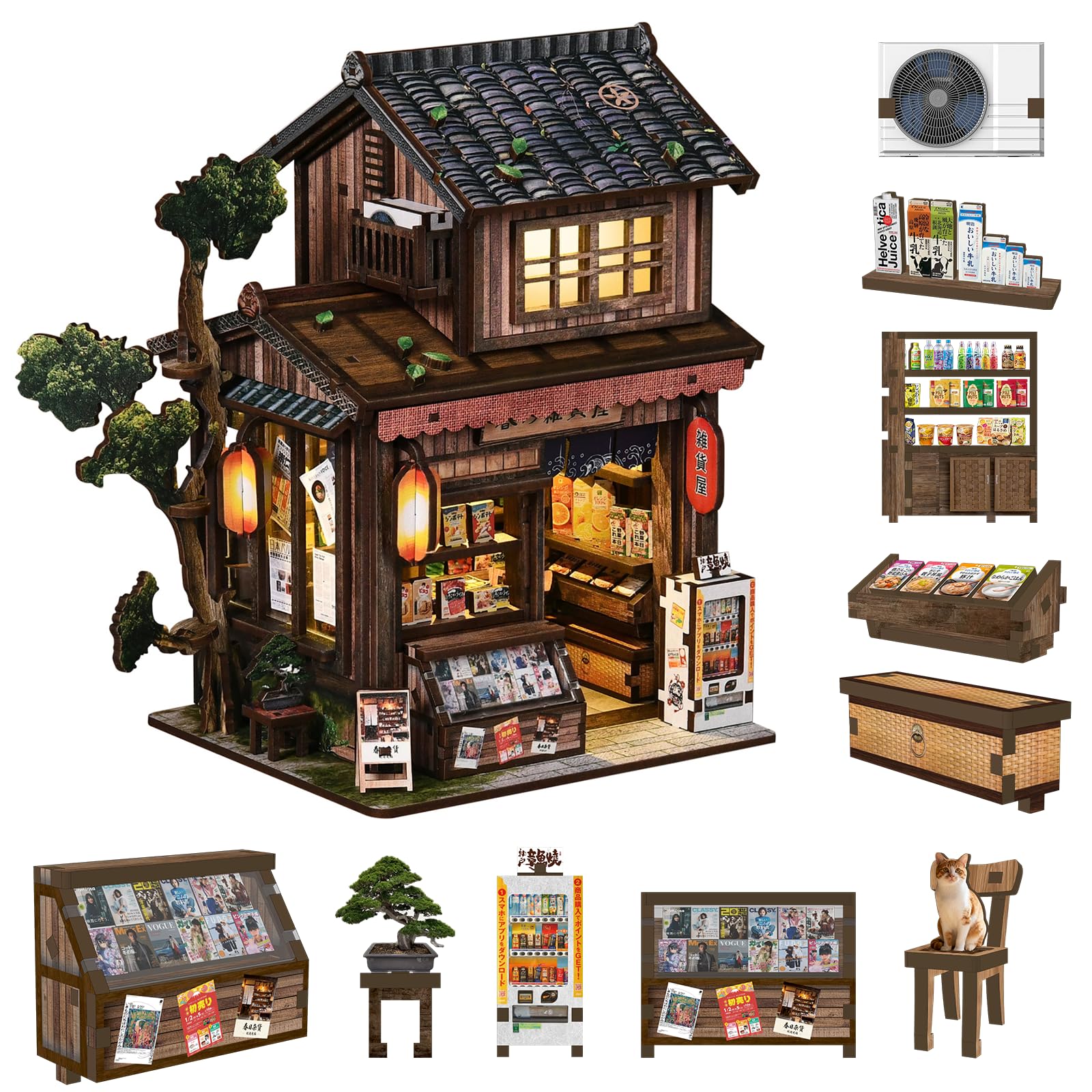 Turmegtt DIY Book Nook Kit, Japanese Kasuga Grocery Store with LED Lights