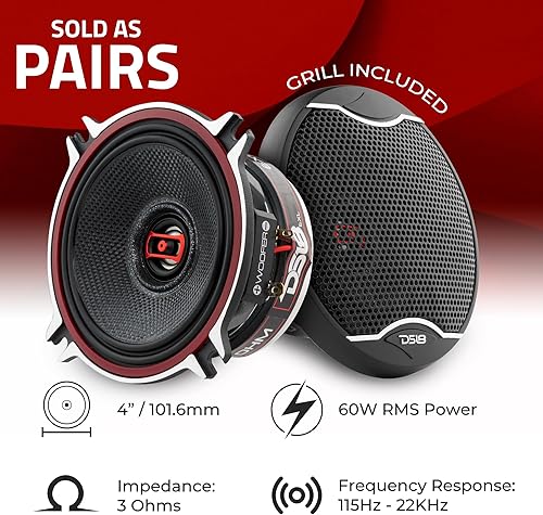 Miniatura 2 de DS18 EXL-SQ4 - Altavoz de coche de 4 pulgadas de fibra de vidrio de alta calidad de sonido de 2 vías 3 ohmios coaxial - Elegante diseño compacto