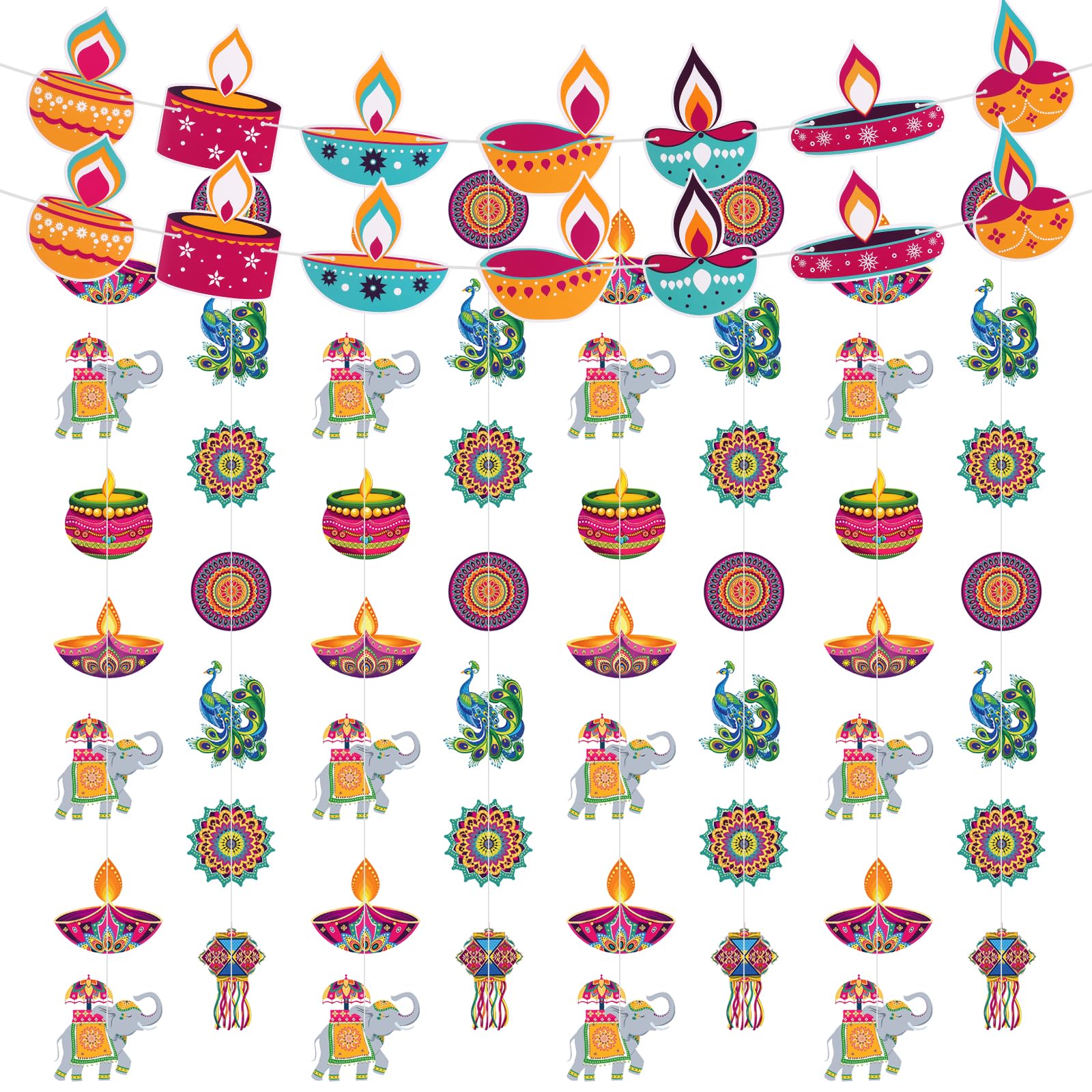 10 PCS Happy Diwali Banner Hanging Decoration Supplies Indian Festival of Lights Hanging Banner Deepavali Hanging Garland Diwali Decor for Home Doorway Curtain Party Decor