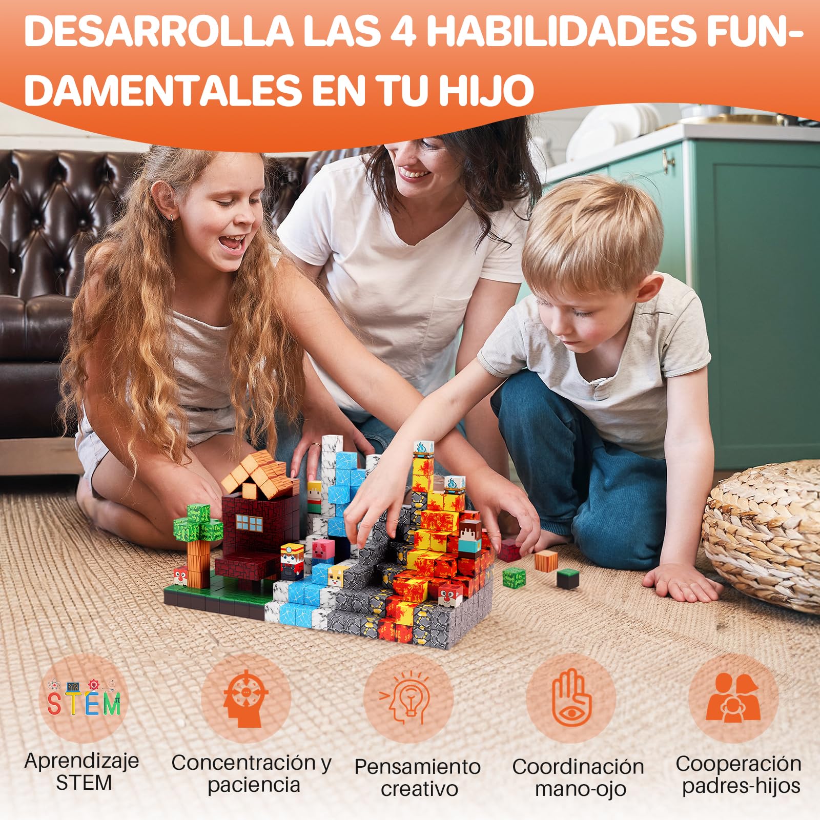 FUNYKICH Bloques Magnéticos Construcción 470 Piezas, Juego Construcciones Magnéticas para Niños y Niñas de 3 a 10 Años, Stem Montessori Juguete de Apilamiento, Regalo Creativo para Niños