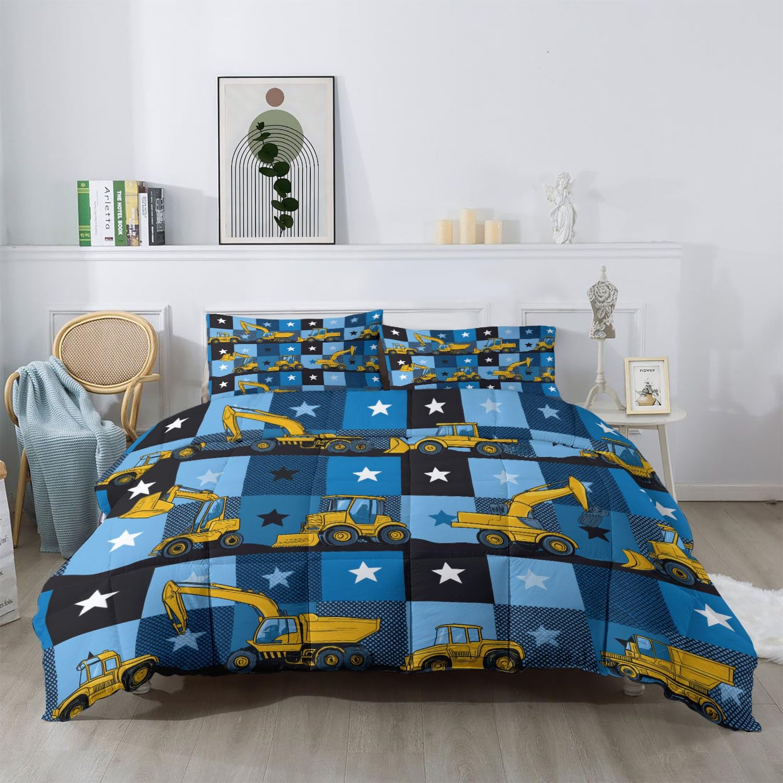 Piumino estivo in microfibra, 140 x 200 cm, trapunta, letto singolo, camion pelatrice e cantiere giocoso, Edredon per tutte le stagioni, per la camera dei ragazzi, caldo e leggero, imbottitura 200 g