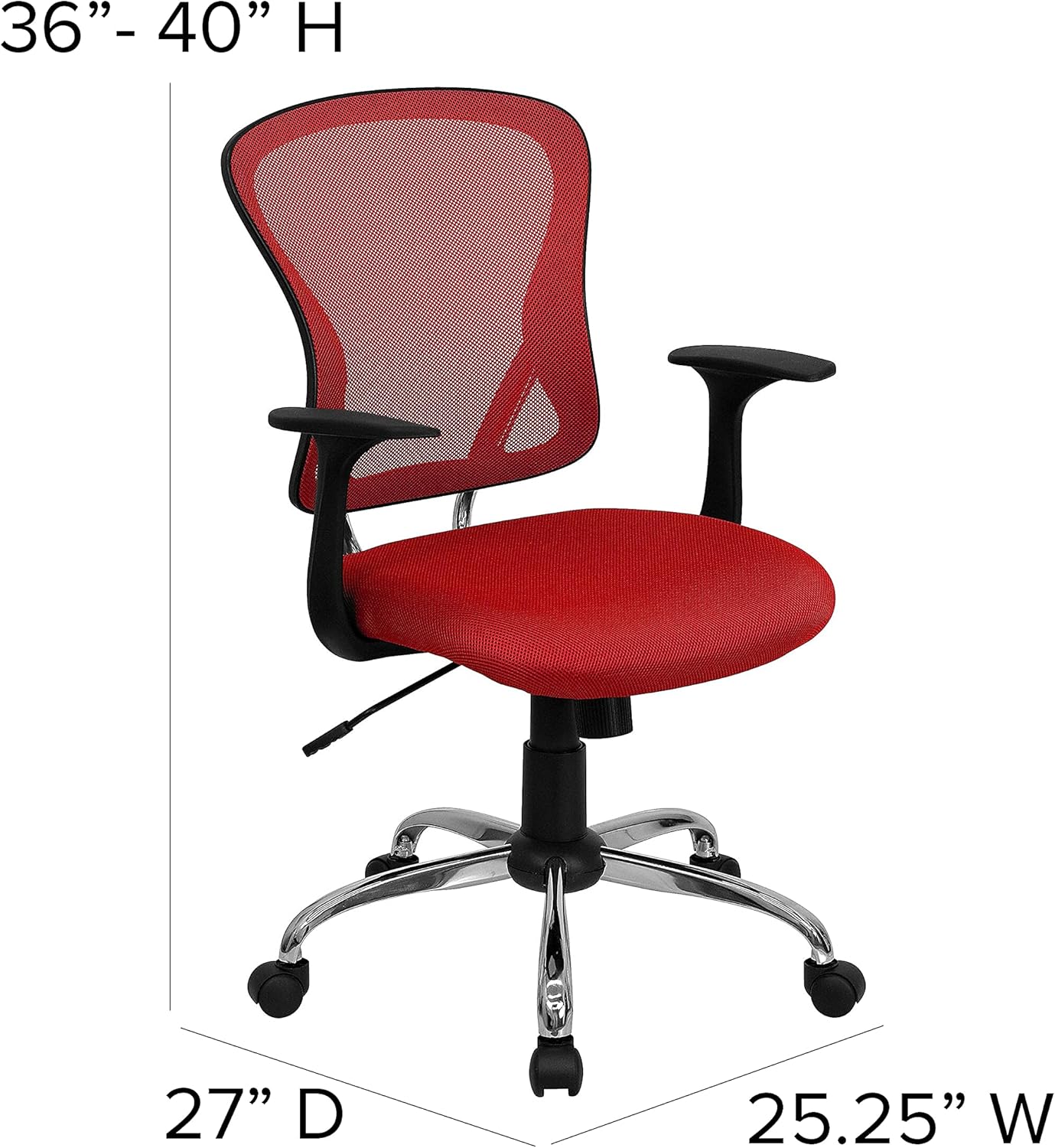 Flash Furniture Alfred Mid-Back Red Mesh Swivel Task Office Chair with Chrome Base and Arms