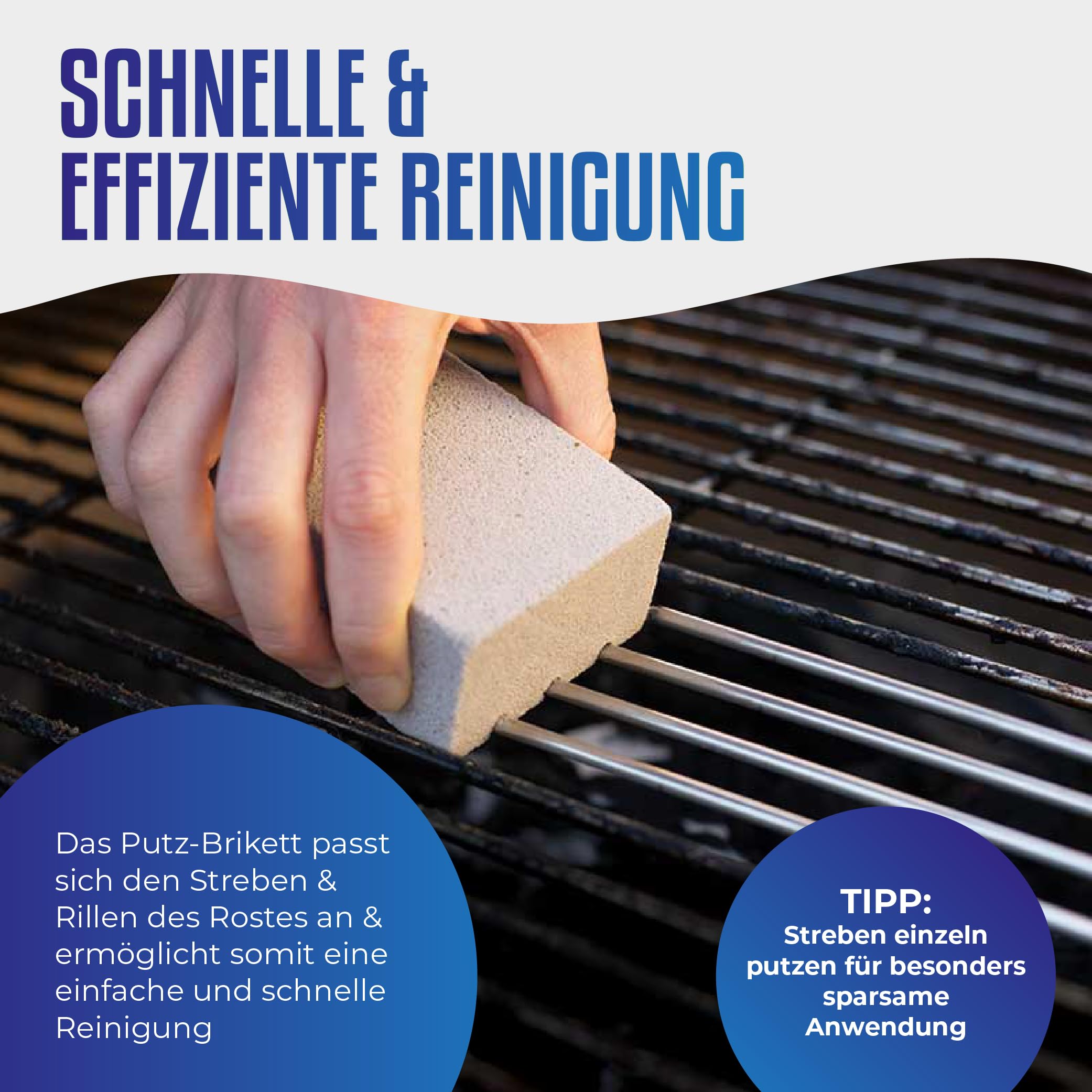 Grillrost Reiniger Starter Set - Grillschaber & Putz-Brikett - Effektive Reinigung für alle Grillroste (Guss, Edelstahl, Emaille) - gegen hartnäckige Verschmutzung