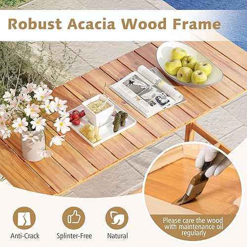 Miniatura 6 de Tangkula Juego de 5 barras de altura de encimera de patio, mesa de altura de madera de acacia para exteriores con 4 taburetes acolchados con
