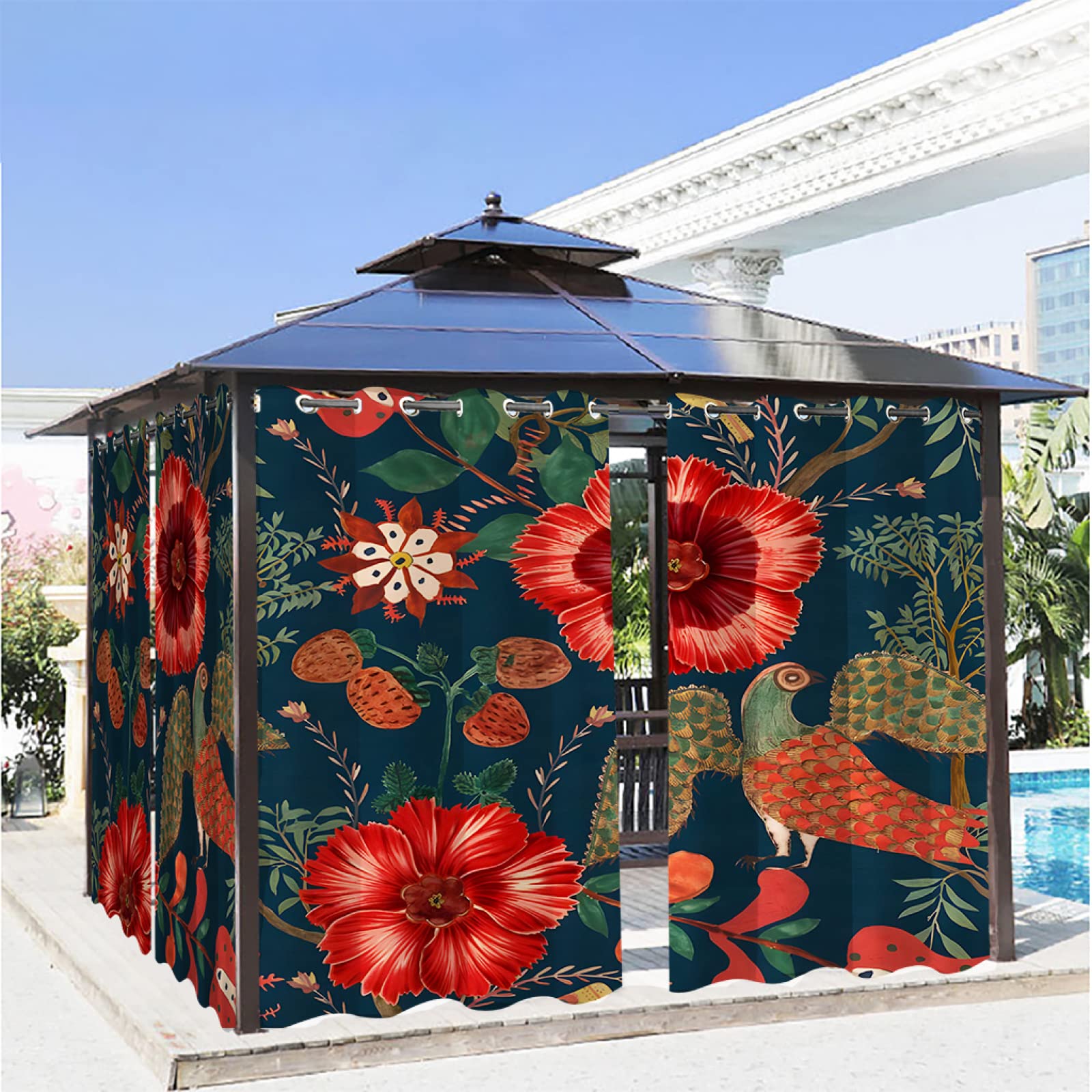 Rideau occultant bleu marine à oeillets pour pergola et jardin (Lot de 2, 132 x 213 cm)