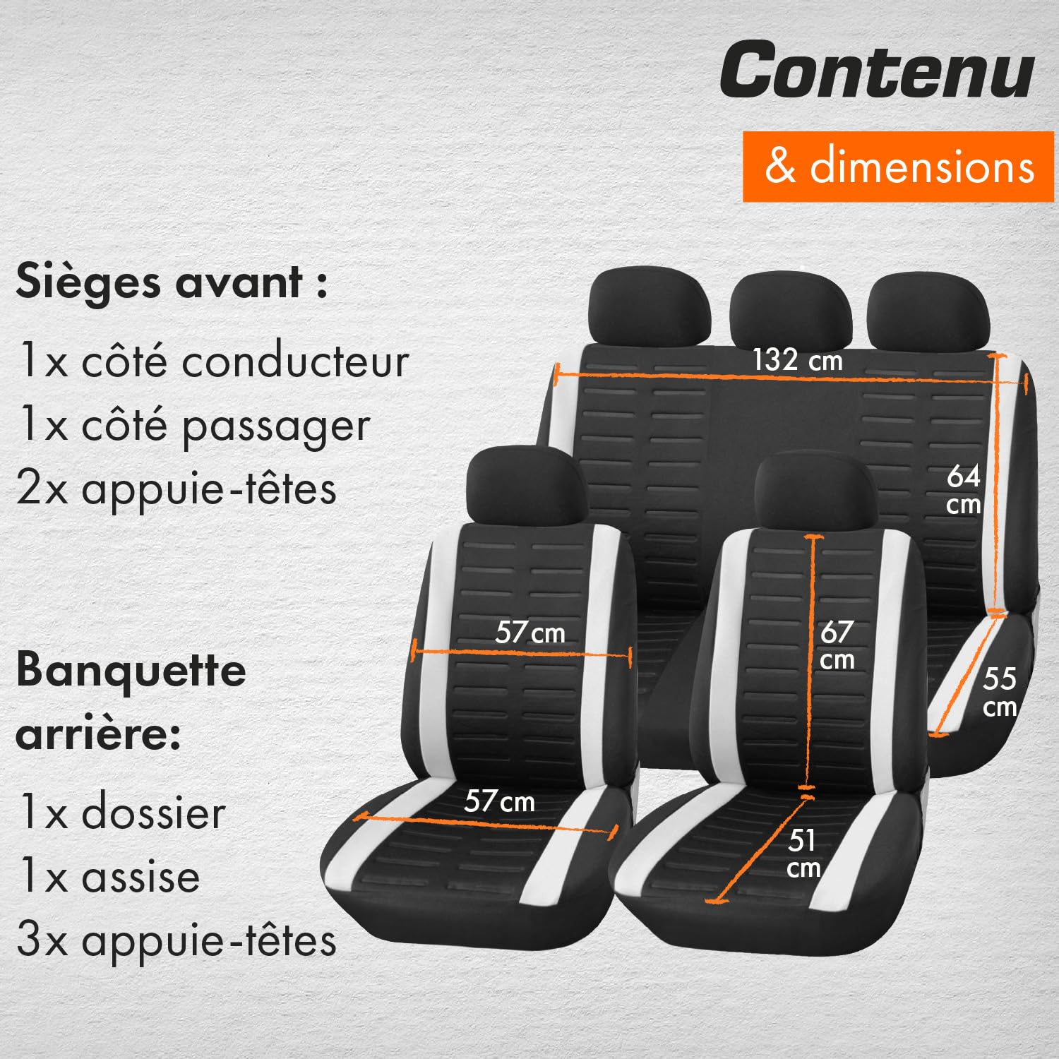 upgrade4cars Housse de Siege Voiture Universelle Noir Blanc | Ensemble de Housses Siège Auto Universel | Couvre Sieges pour Avant et Arrière