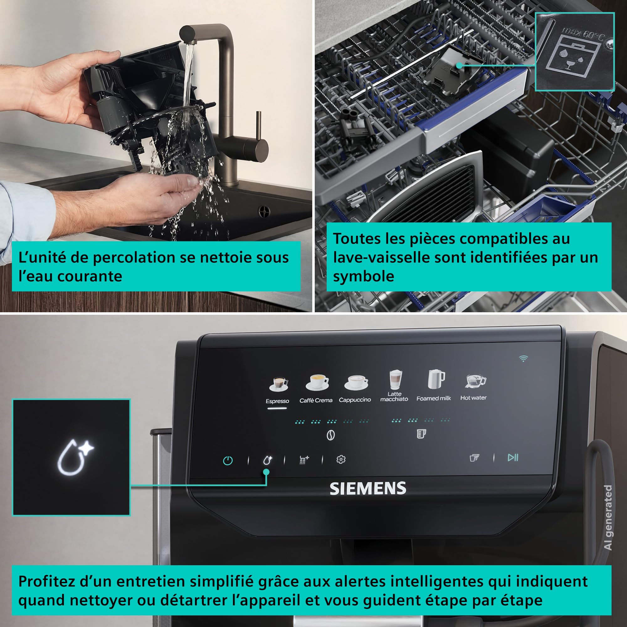 SIEMENS EQ500 iAroma, machine à café automatique avec broyeur intégré, commandes tactiles pour 6 boissons et personnalisation rapide, nettoyage facile, noir, TP551E07