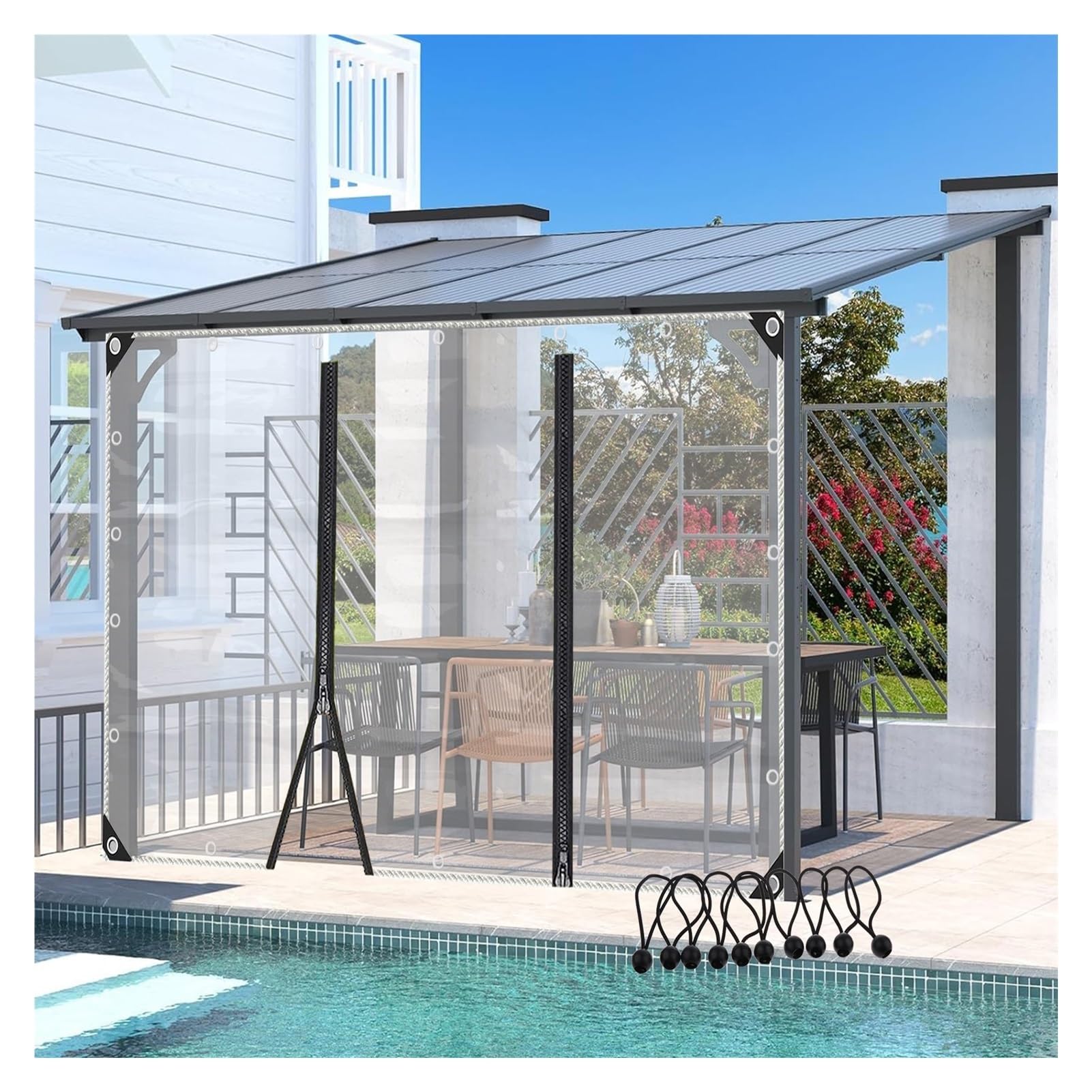 Ghply B Outdoor Clear Tarp Curtains Transparent Waterproof Tarpaulin Gazebo Side Panels Pvc Partition Curtains, For Garden Pergola Carport(,2.5X2m/8.2X6.5ft)
