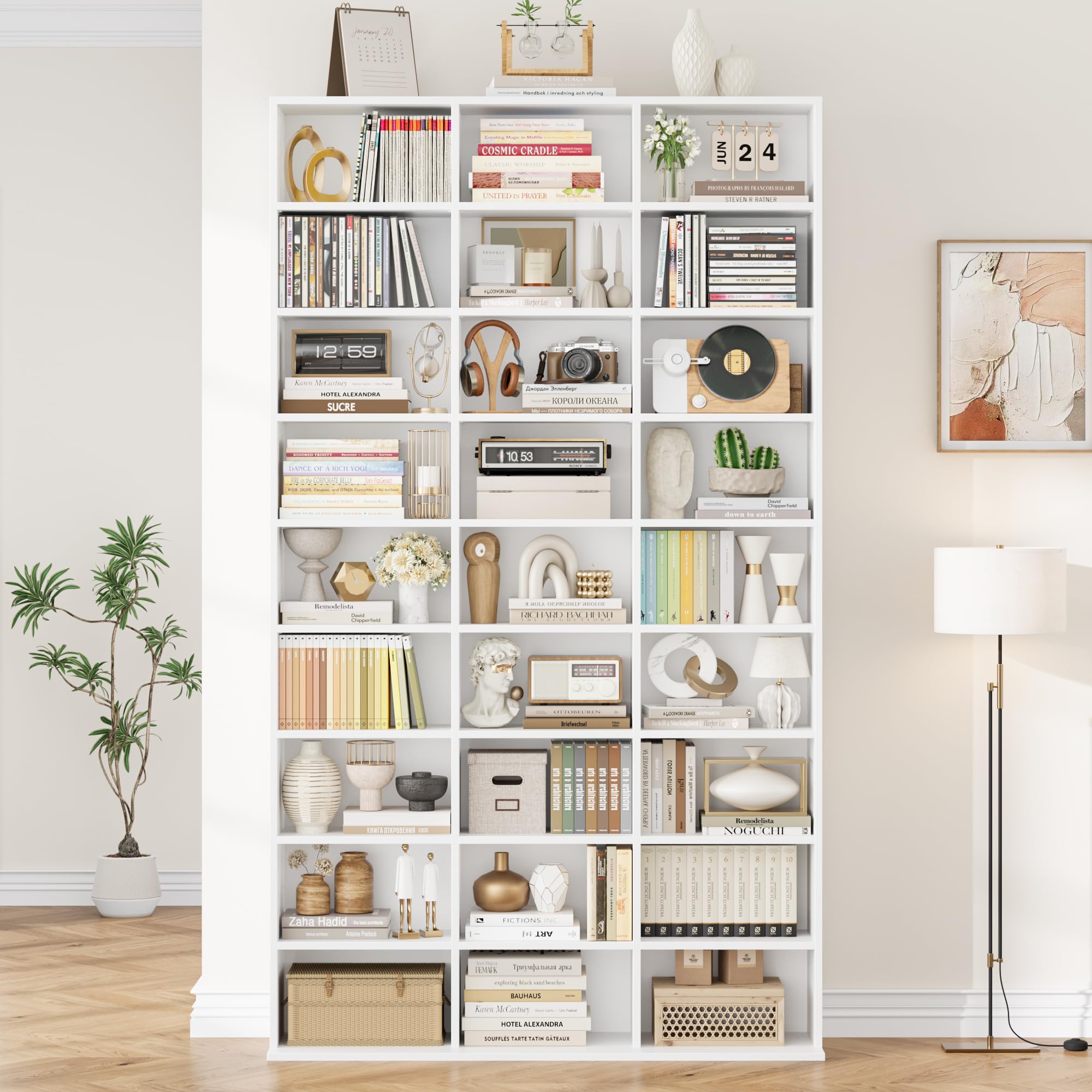 FirFurd Bibliothèque 190 cm Bibliotheque Meuble de Rangement avec 27 Étagères Bibliothèques pour Salon Bureau Cuisine Chambre Étagères Réglables 102.5x23.5x190cm