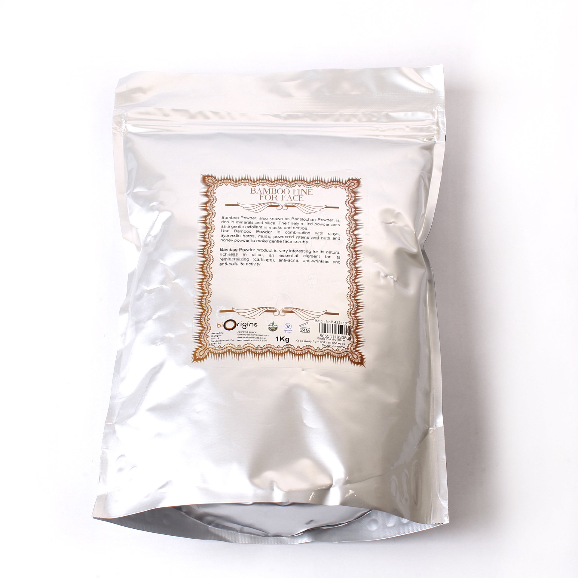 Mystic Moments | Bambusowy puder peelingujący do twarzy | 1Kg | Puder z łodygi Bambusa arundinacea o drobnej frakcji do delikatnych peelingów twarzy i kosmetyków.
