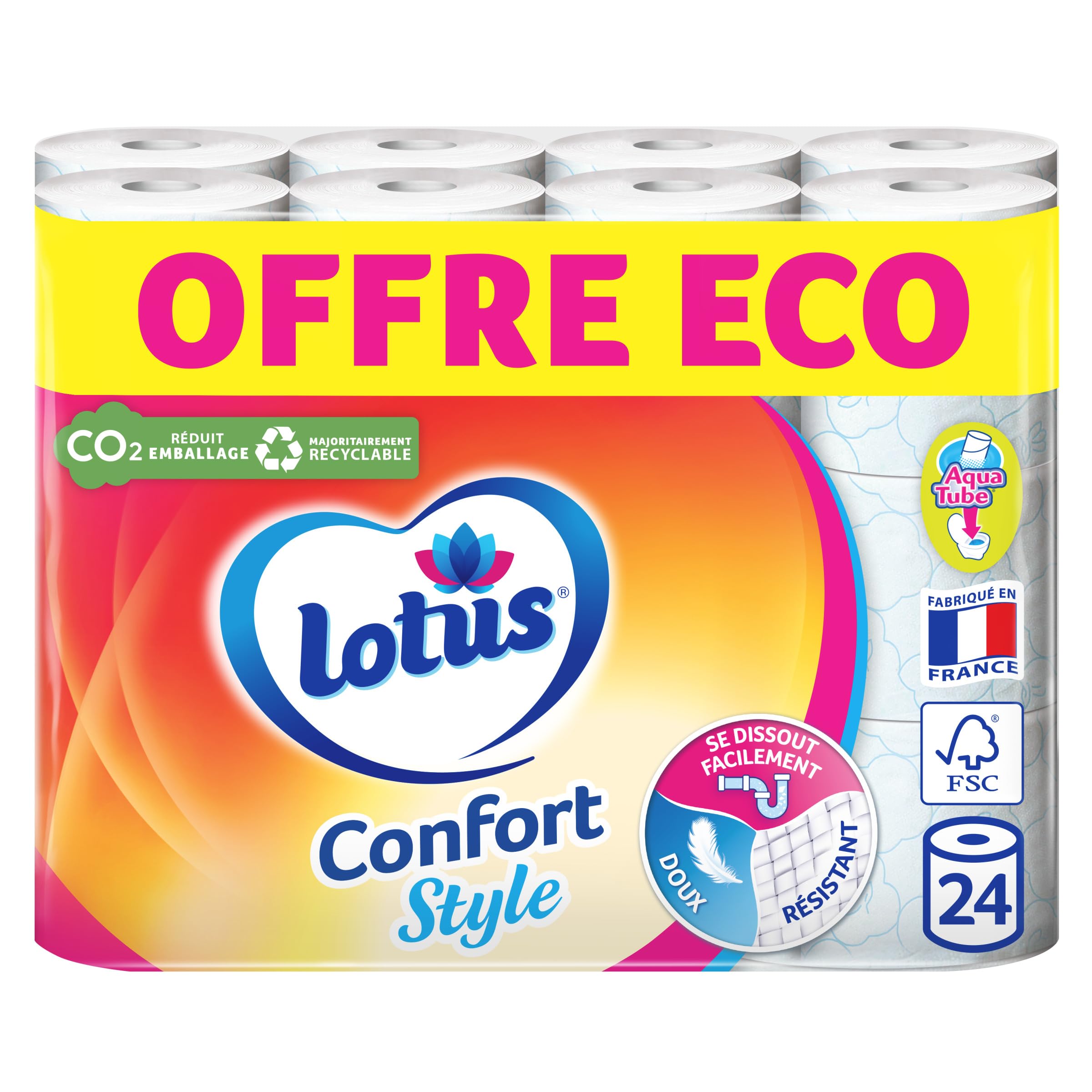 LOTUS Confort Style x24 - Papier toilette double épaisseur - Papier toilette lot de 24 - Offre Economique