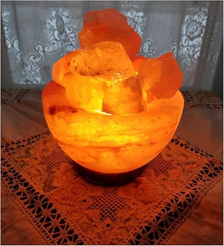 JIC Gem Lámpara de sal del Himalaya en forma de cruz grande de 7-9 libras tallada a mano con interruptor de atenuación y bombillas