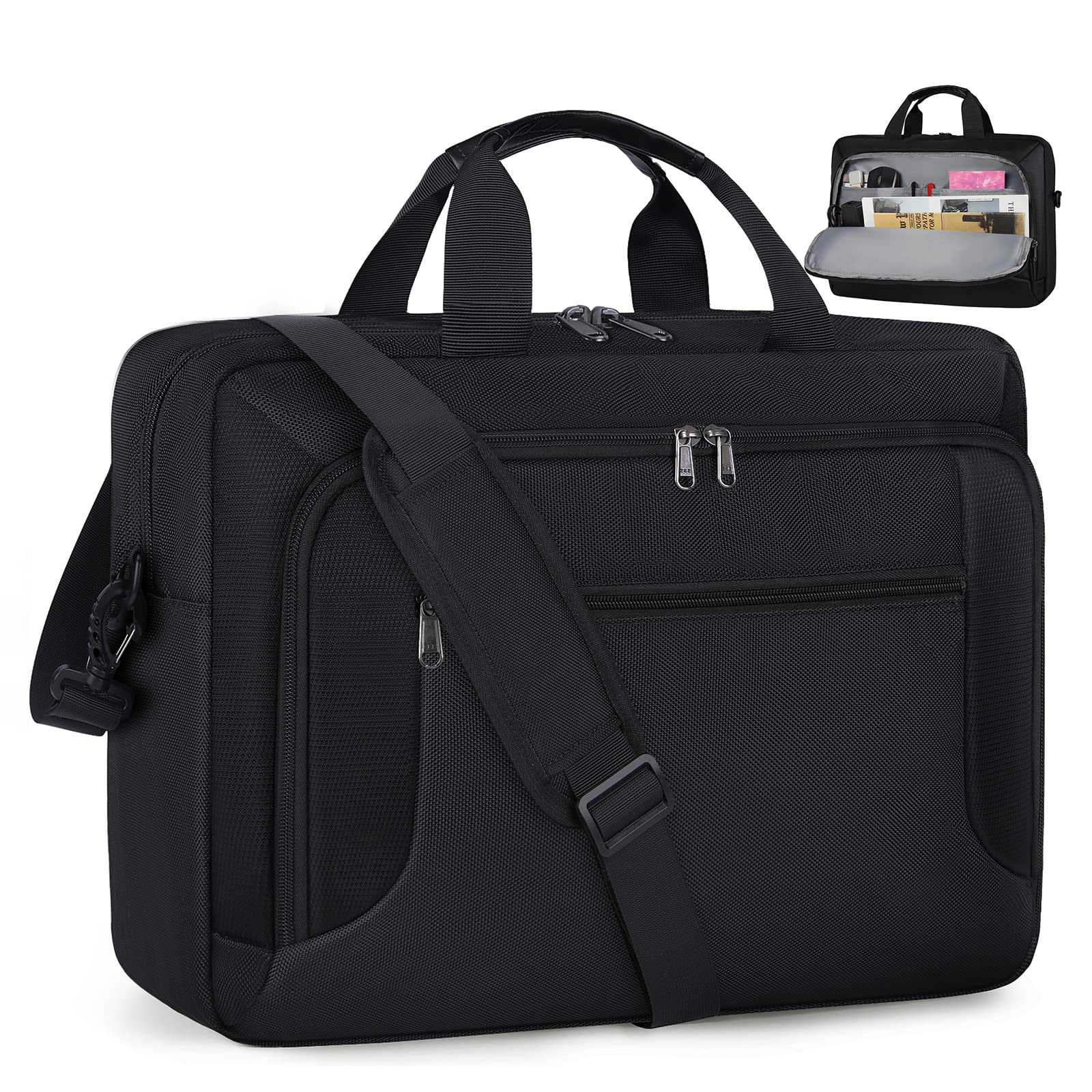 RAINSMORE Bolso Ordenador Portatil Hombre 17.3 Pulgadas Bandolera Hombre Bolsa Maletin Portatil Grande Bolsos Maletin Trabajo de Portadocumentos para Viaje Universidad Oficina Impermeable Negro