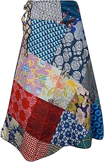Mogul Interior Womens Wrap Around Skirts, Handmade Cotton Skirts, Summer Skirts, One Size Rainbow
