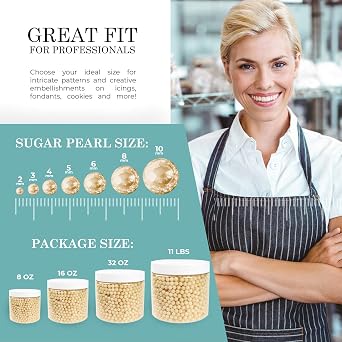 O'Creme Ivory Edible Sugar Pearls Cake Decorating Supplies for Bakers: Cookie, Cupcake & Icing Toppings, Beads Sprinkles For Baking, Certified, Candy Sugar Ball Accents (2mm, 8 Oz)