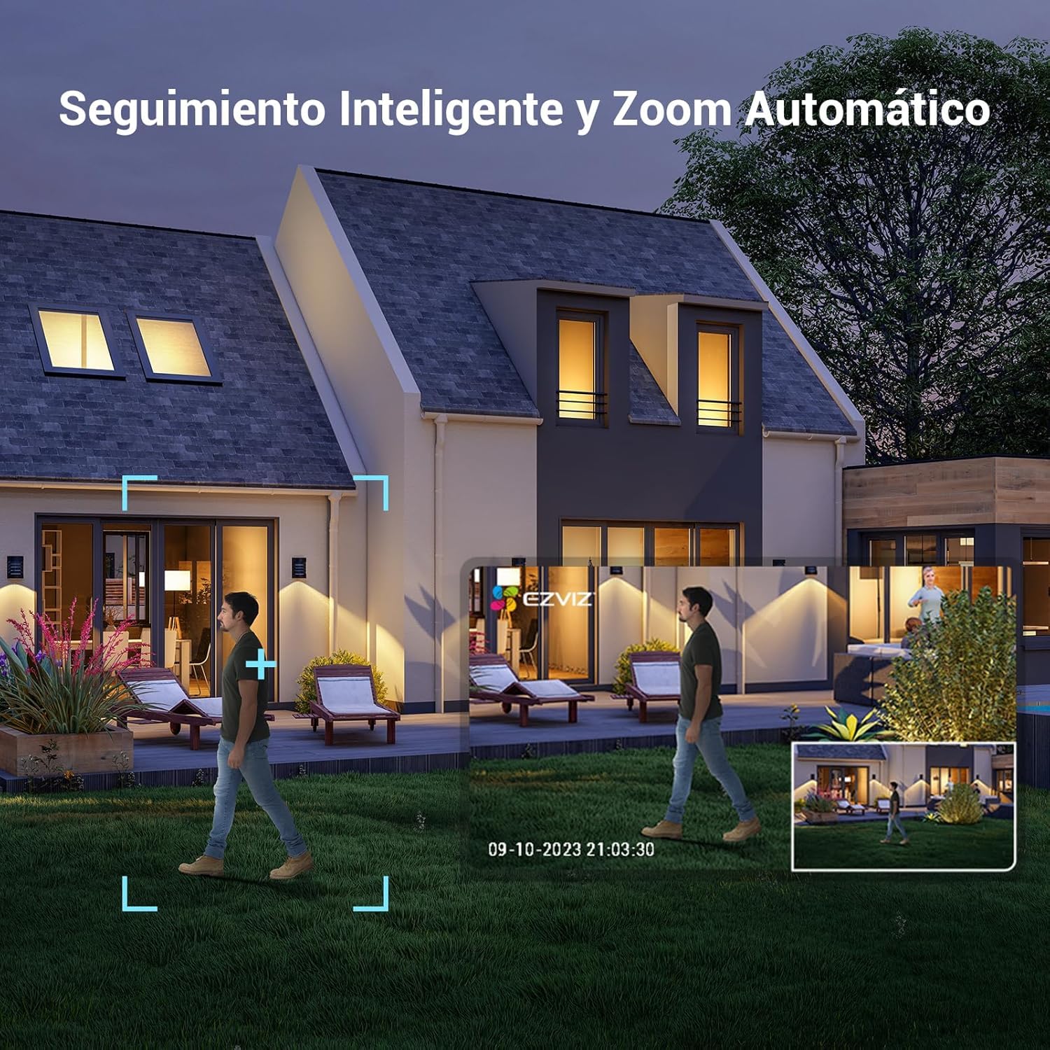 EZVIZ C8c 3K Kit de 2 Cámara WiFi Exterior 360°, Visión Nocturna en Color, Detección de Humanos/Vehículos con IA, Seguimiento Automático con Zoom, Defensa Activa con Luces/Sirena, Compatible con Alexa