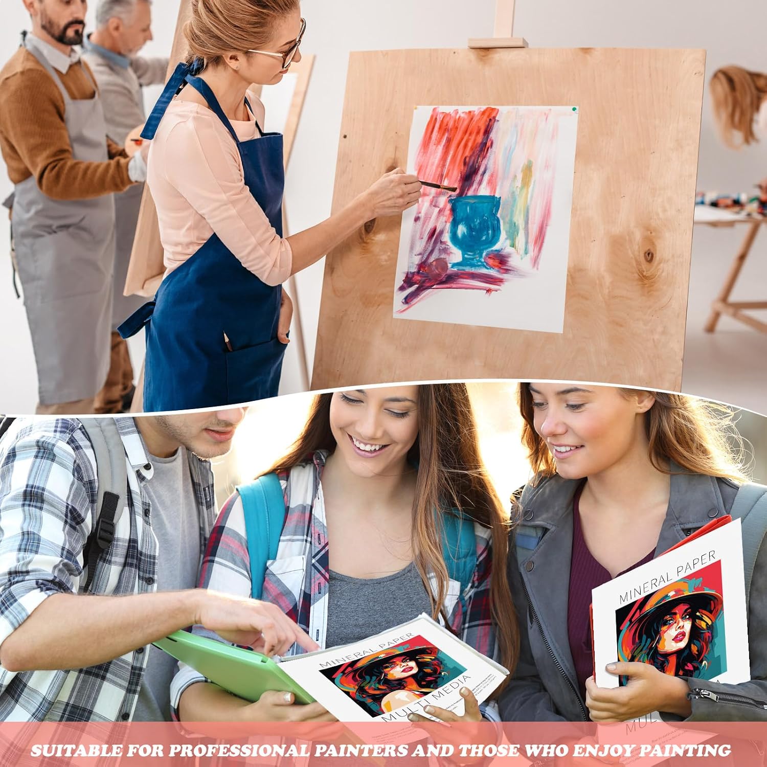 MotiMind 30 Sheets Mineral Stone Paper 192gsm Unbound Blank White Sketchbook Mineral Paper for Alcohol Ink, Alcohol Ink Markers, Watercolor(9 x 12 Inches,30 Pcs)