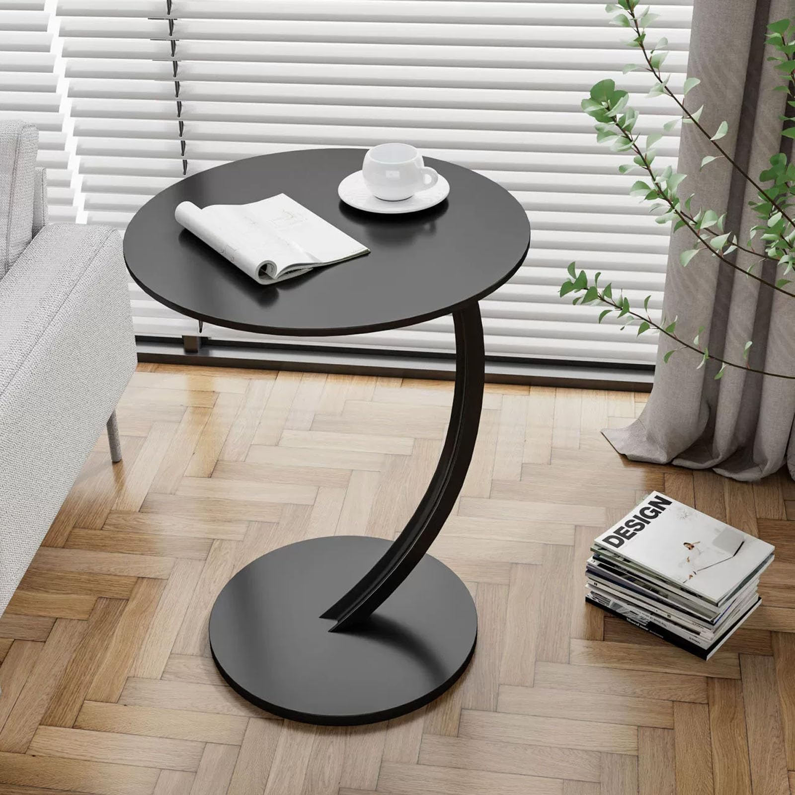 SXZenSpace Coffee Table End Tables,Couch Tables That Slide Under,Couch Side for Laptop,Round Couch Living Room Bedroom Office And Small Peace,black