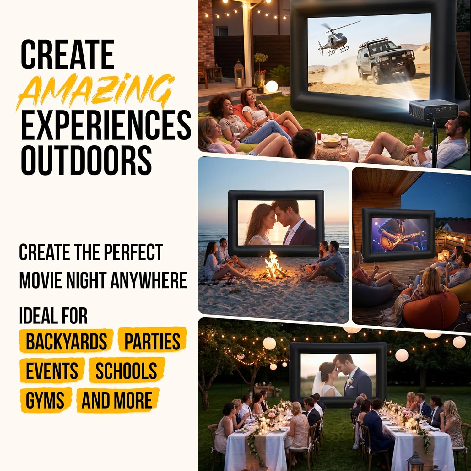 KHOMO Gear 16 ft Outdoor Projector Screen with Built-in Blower - Supports Front and Rear Projection - Includes Tie-Downs and Storage Bag - Inflatable Projector