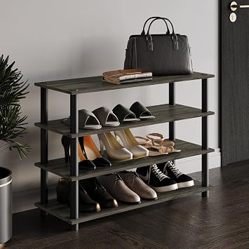 Simple 4-Tier Shoe Rack, Multi-Layer Storage Organizer for Entryway and Home, Dark Grey