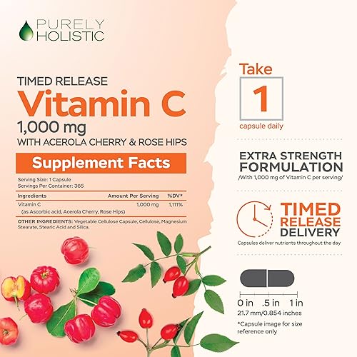Miniatura 9 de Purely Holistic Extracto de semilla de uva de 400 mg + vitamina C 1000 mg de liberación temporal – 615 cápsulas veganas – Fabricado en Estados Unidos