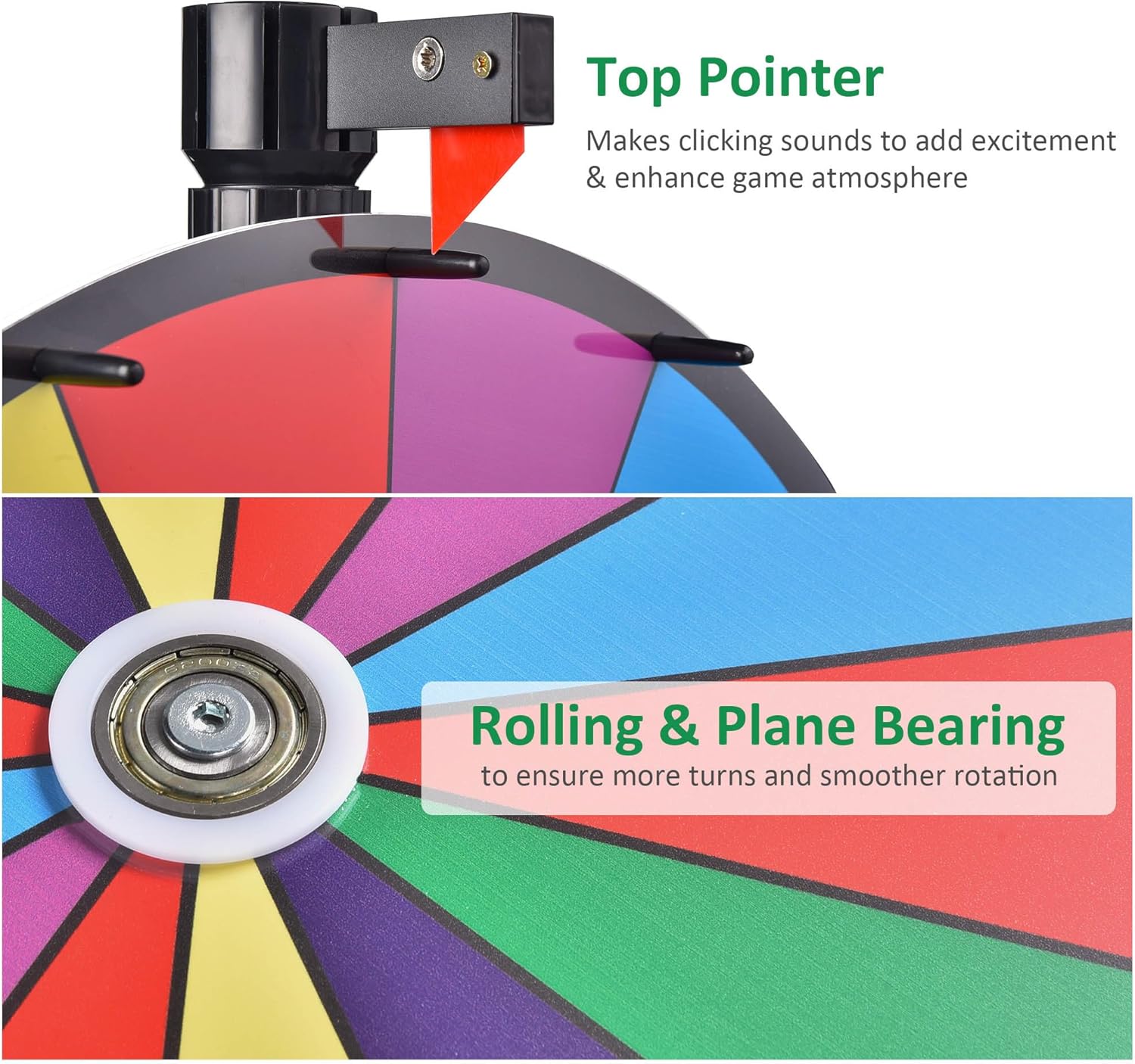 WinSpin 24 Inch Heavy Duty Prize Wheel Dual Use Adjustable Tabletop and Floor Stand Fortune Wheel with Dry Erase Marker & Eraser 14 Slots Spinning Wheel for Carnival Spinner Game and Tradeshow