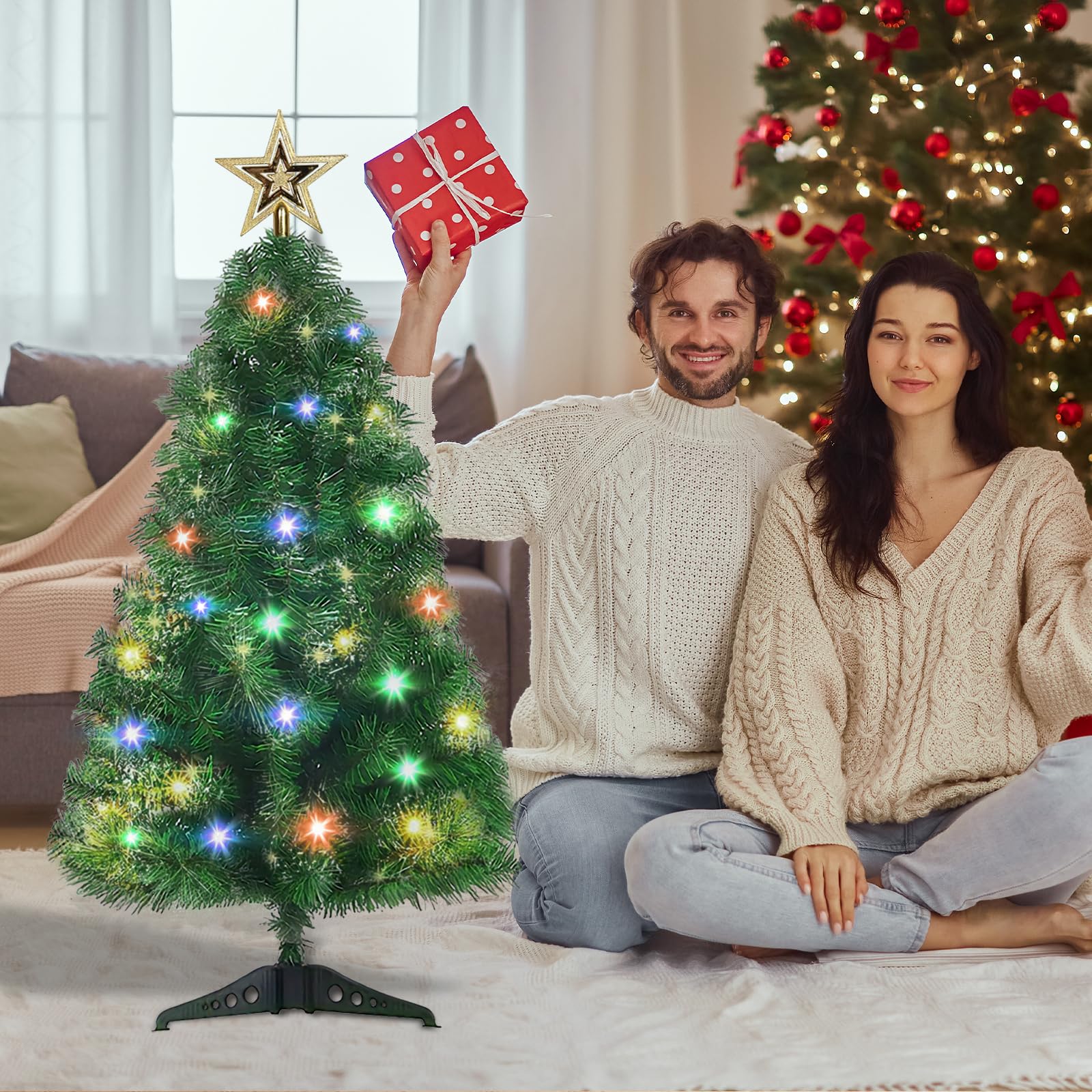 Árbol de Navidad artificial de 3 pies, mesa para decoración navideña, 140 consejos de rama, verde