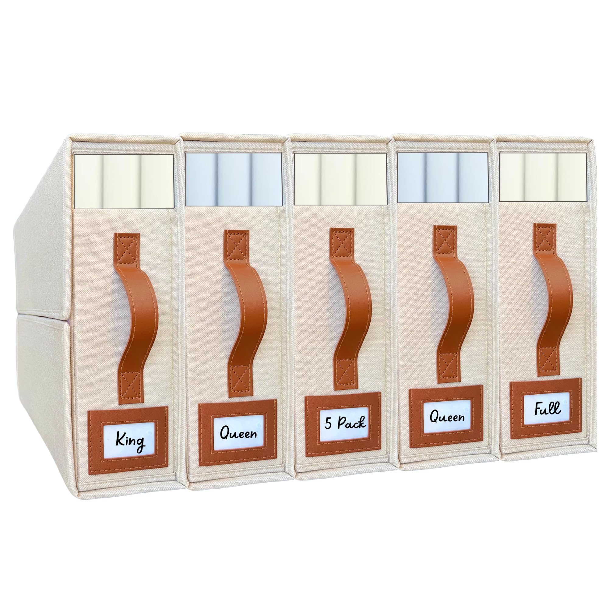 TIDYMEUP 5 Pack Bed Sheet Organizers and Storage, Sheet Storage Organizer (Queen & King Size), Foldable Sheet Set Organizer for Linen Closet, Bed Sheet Storage Organizer, Bedsheet organizer, Beige