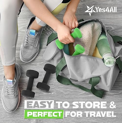 Miniatura 7 de Yes4All Neoprene Coated Dumbbell Hand Weight Sets of 2 - Multiple Weight Options with 15 Colors, Anti-roll, Anti-Slip, Hexagon Shape B. Verde claro